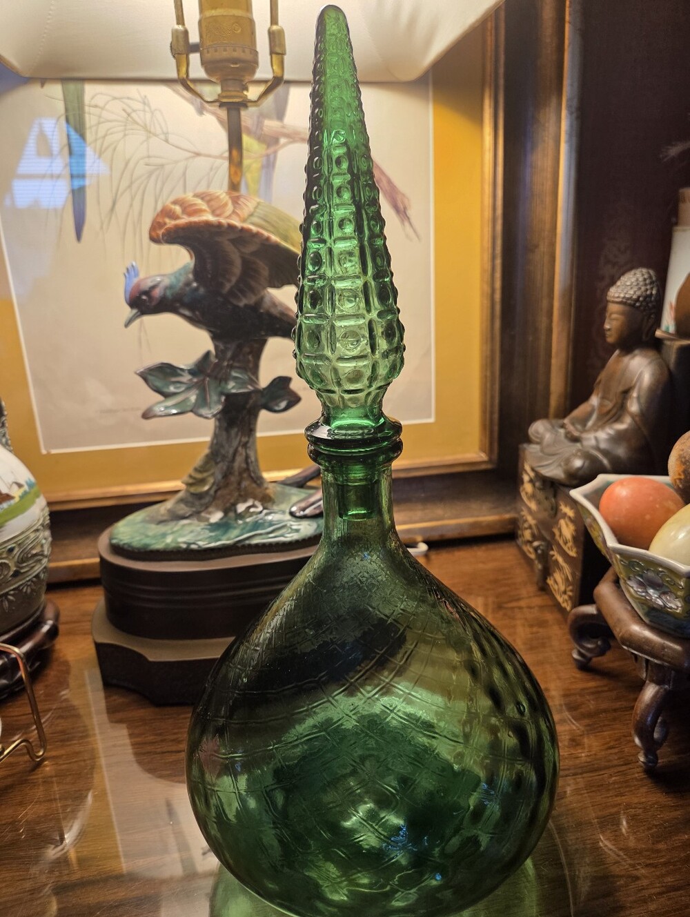 Empoli Green Diamond Point Squat Genie Decanter - Picture 3 of 9